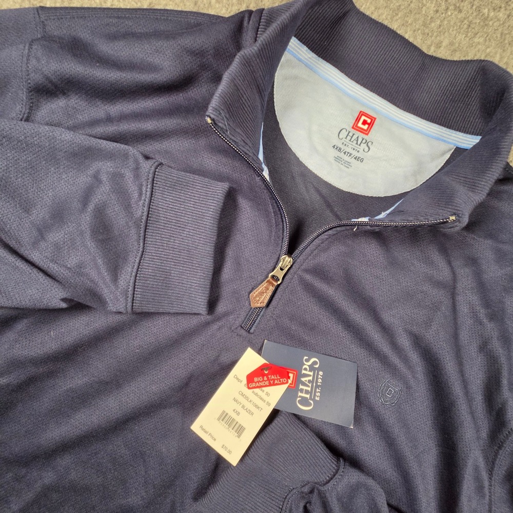 Chaps Sweater Mens 4XB Navy Blue Big & Tall Quarter Zip Knit Pullover NEW